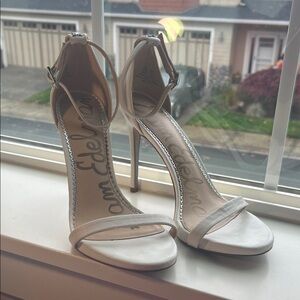 Sam Edelman White Wedding Heeled Sandals Stiletto 4.5 Inch Heel Minimalist
